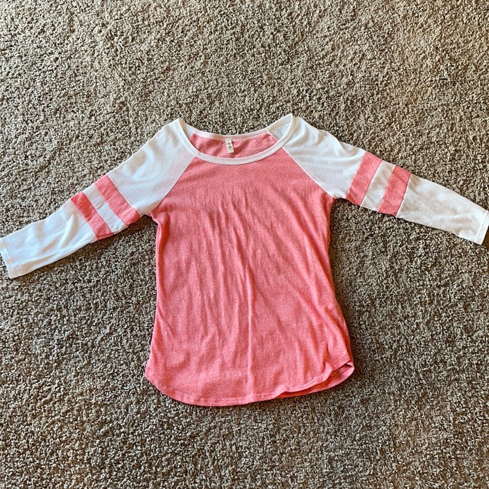 Pink and white 3/4 sleeve baseball t-shirt